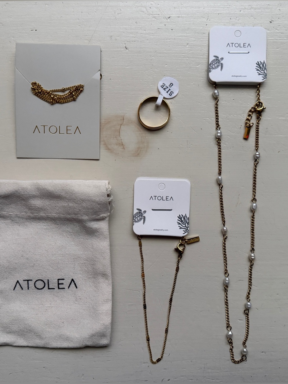 Atolea Gold Pearl Station Necklace and Matching Ring